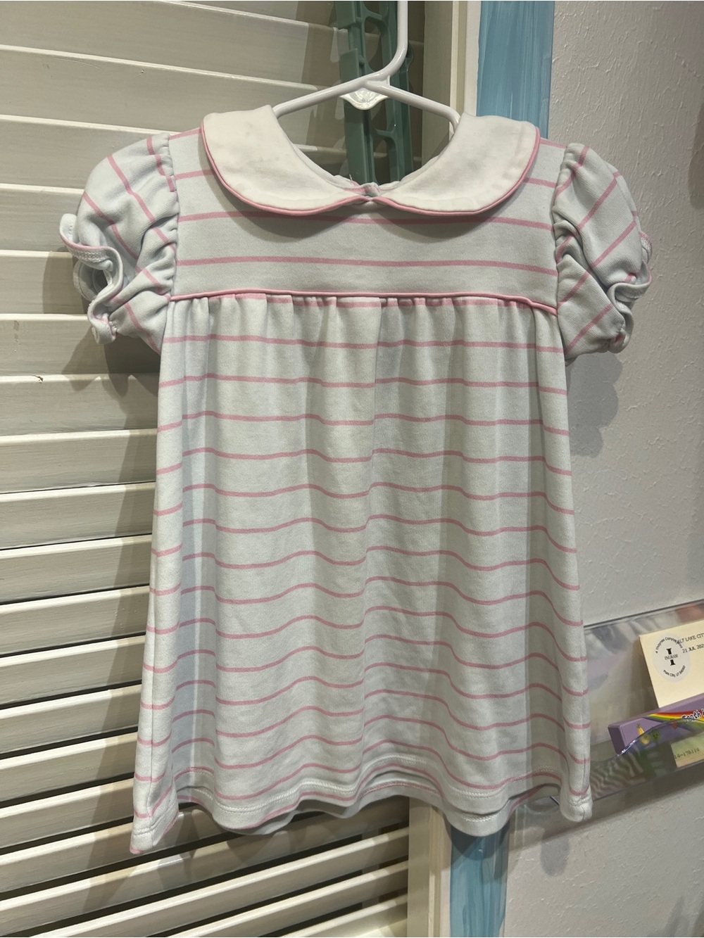The Beaufort Bonnet Company White Dress with Pink Stripes & Peter Pan Collar
